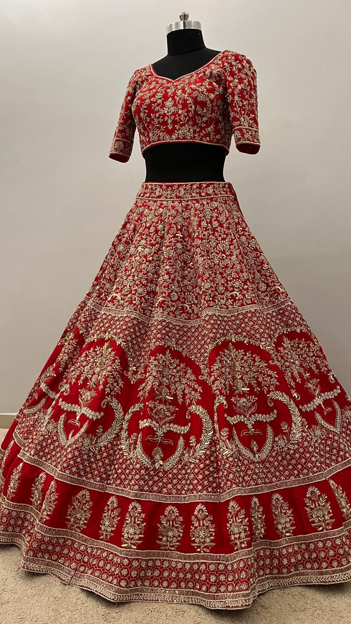 Royal Crimson Zardozi Bridal Lehenga Set