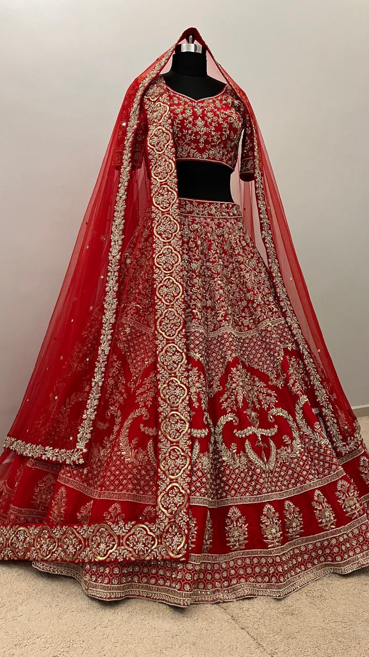 Royal Crimson Zardozi Bridal Lehenga Set