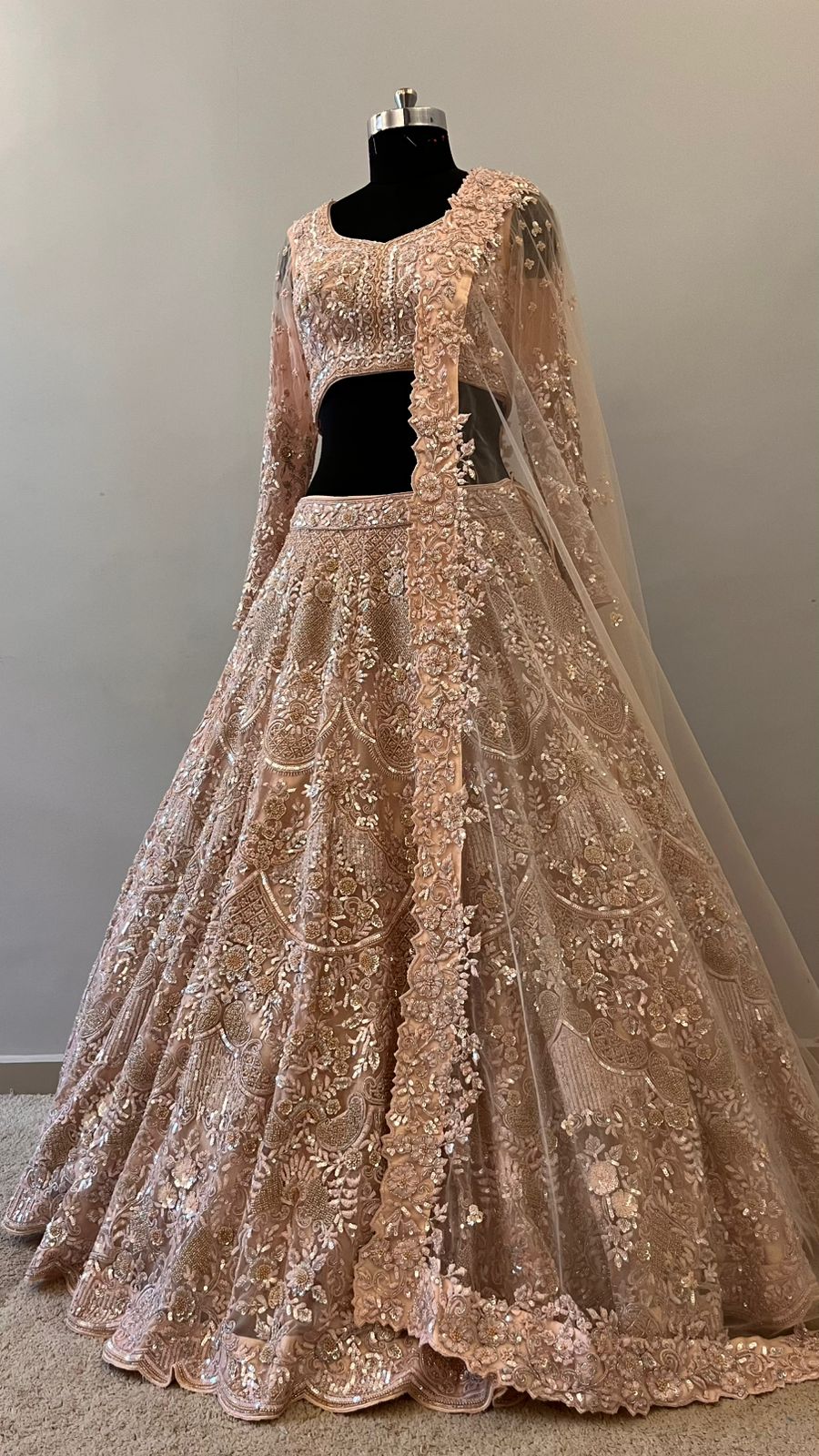 Champagne Rose Handcrafted Bridal Lehenga Couture