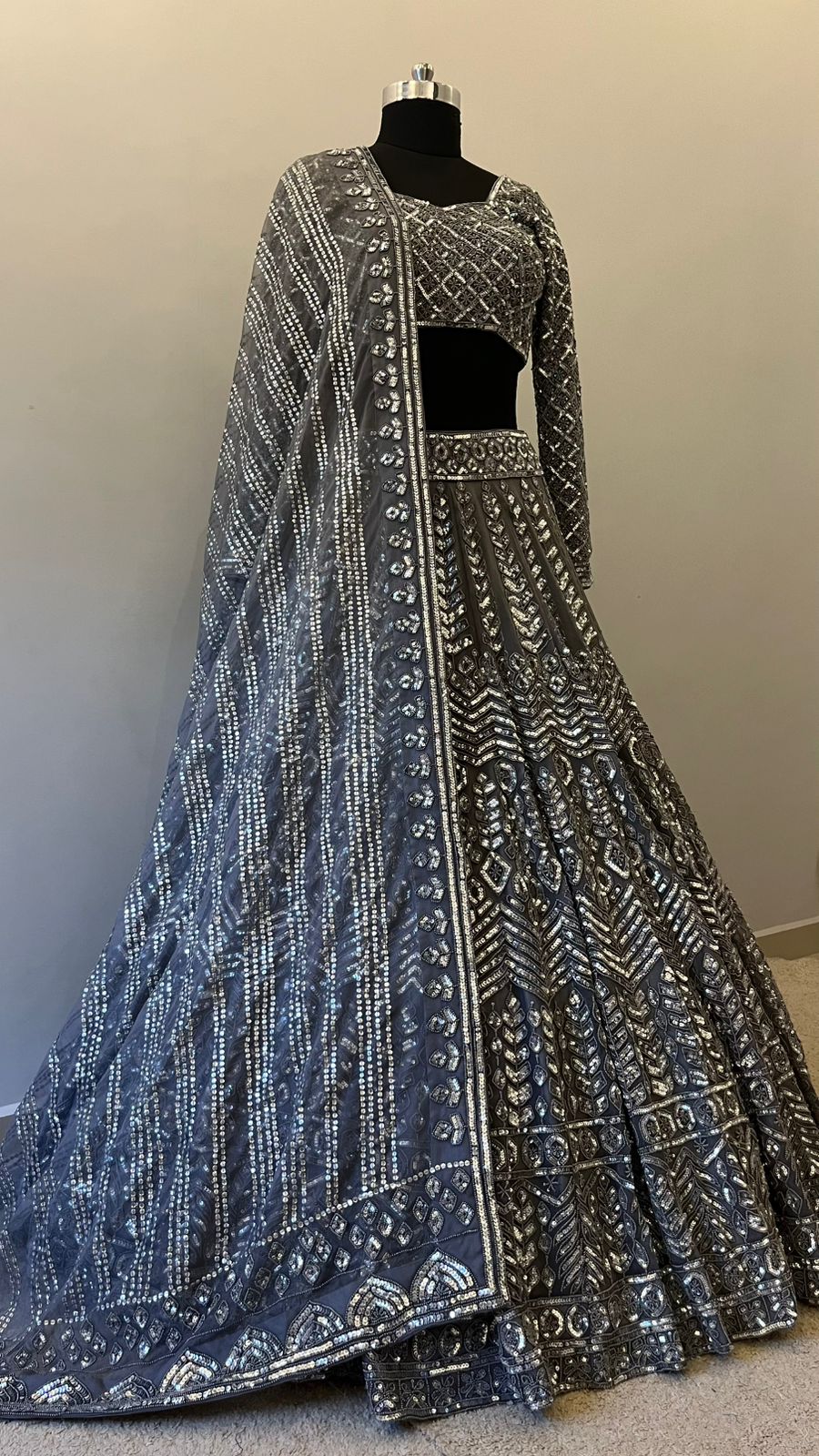 Celeste Graphite Mirrorwork Bridal Lehenga Set