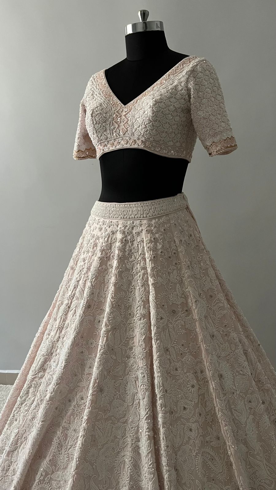 Elara Ivory Pearl Embroidered Bridal Lehenga