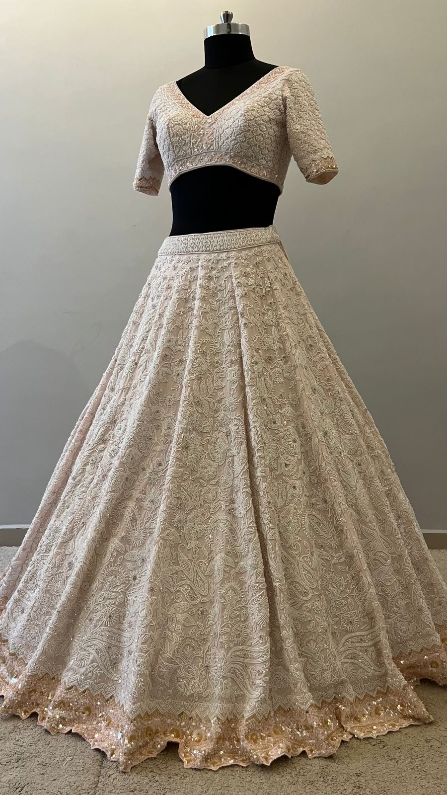 Elara Ivory Pearl Embroidered Bridal Lehenga