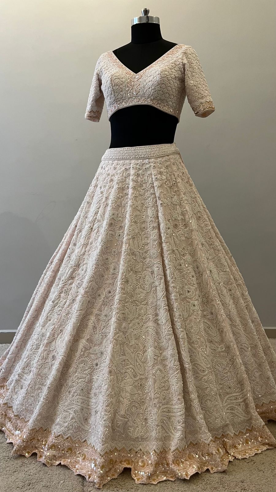 Elara Ivory Pearl Embroidered Bridal Lehenga