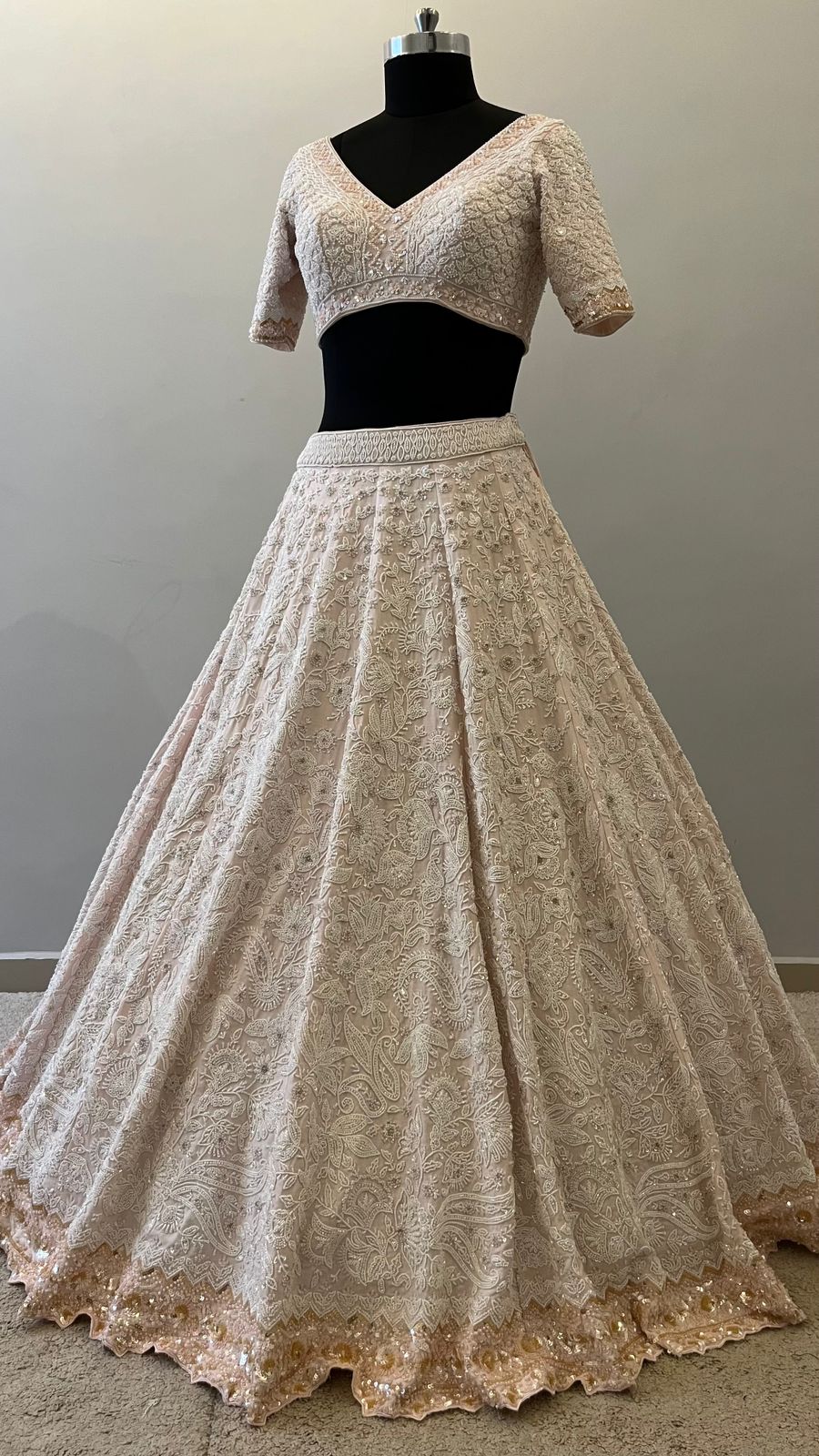 Elara Ivory Pearl Embroidered Bridal Lehenga