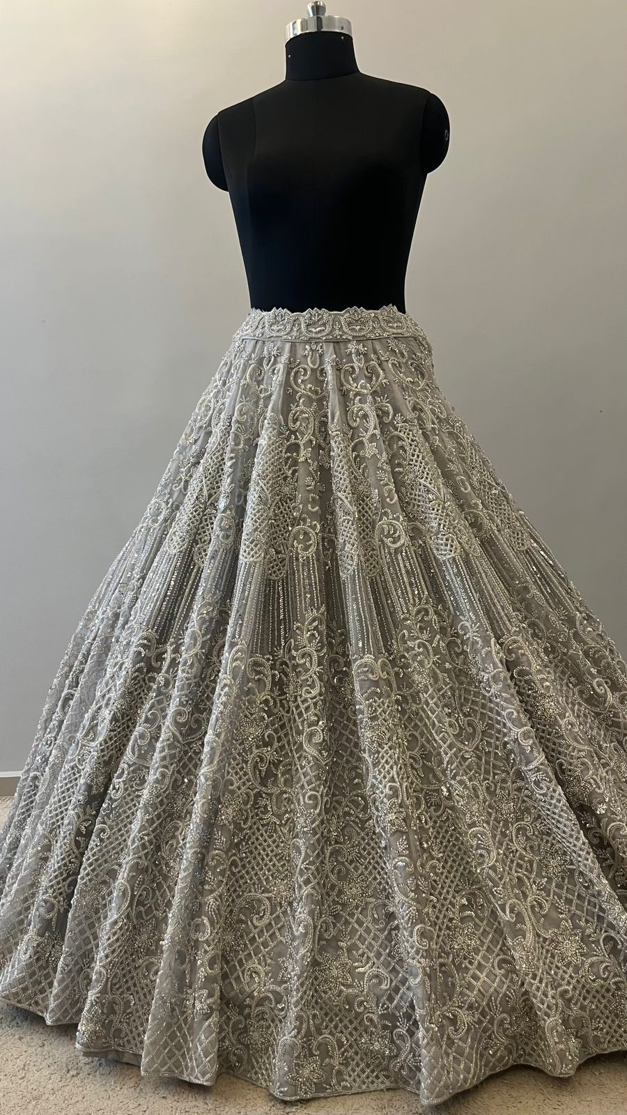Silver Frost Hand-Embroidered Bridal Lehenga
