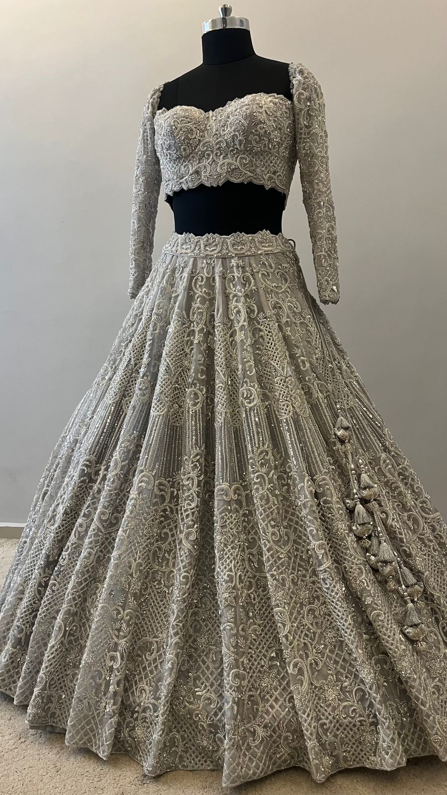 Silver Frost Hand-Embroidered Bridal Lehenga