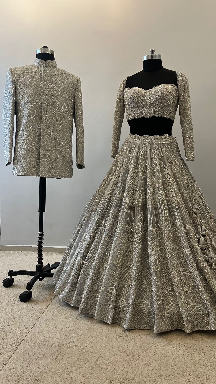 Silver Frost Hand-Embroidered Bridal Lehenga