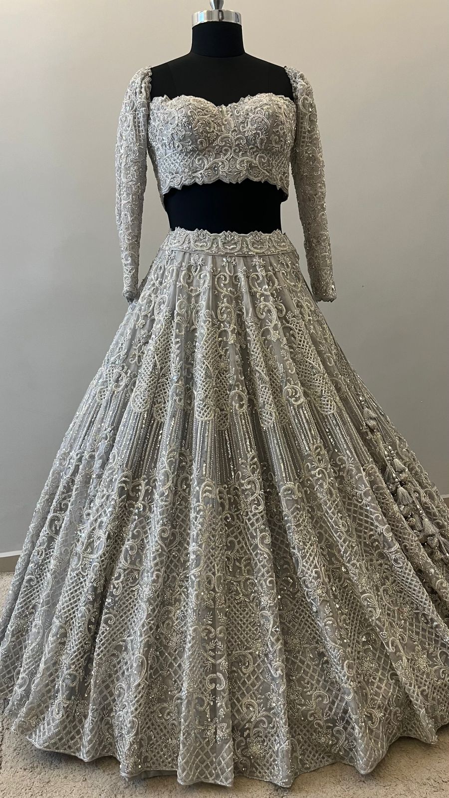 Silver Frost Hand-Embroidered Bridal Lehenga