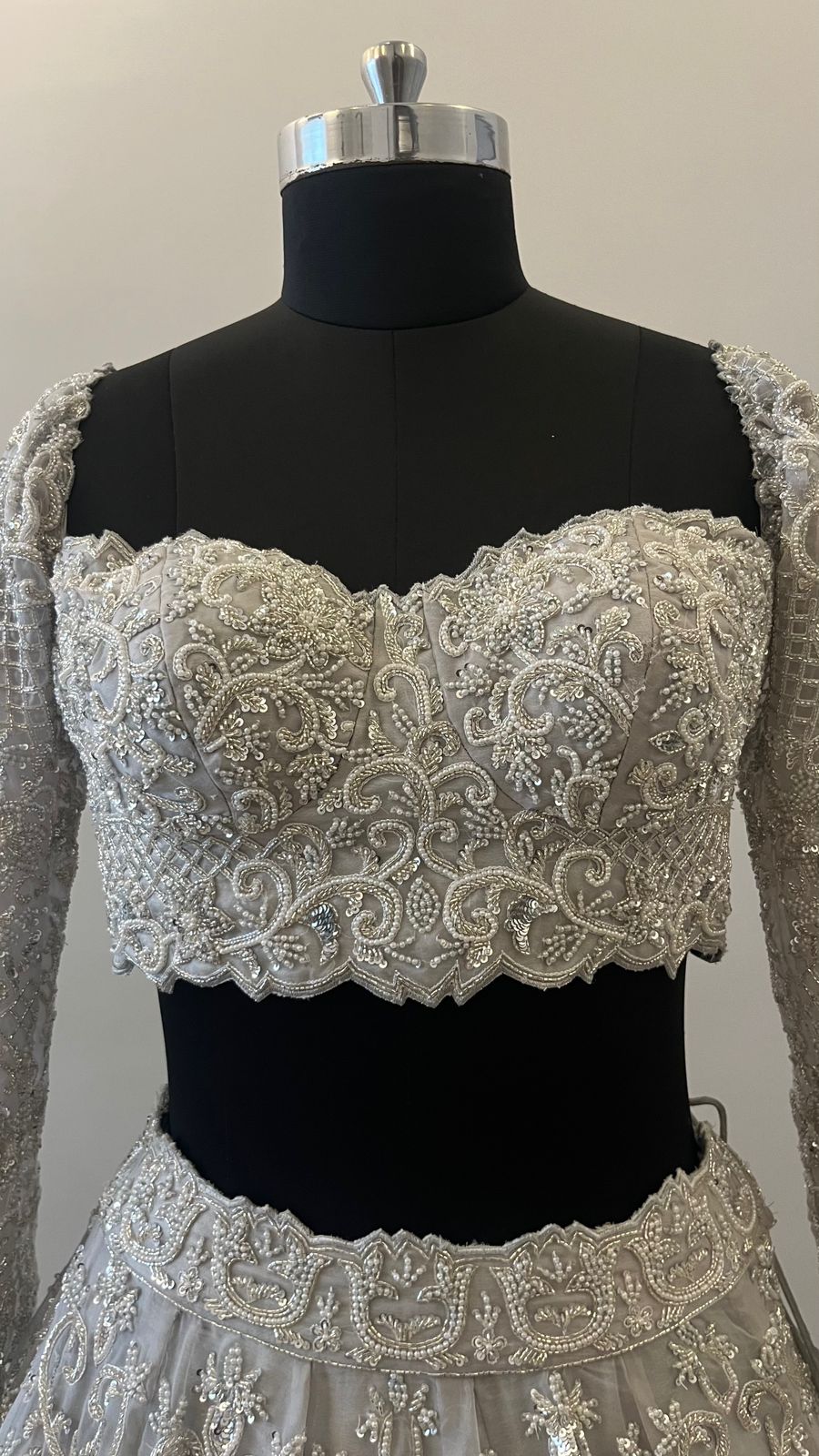 Silver Frost Hand-Embroidered Bridal Lehenga
