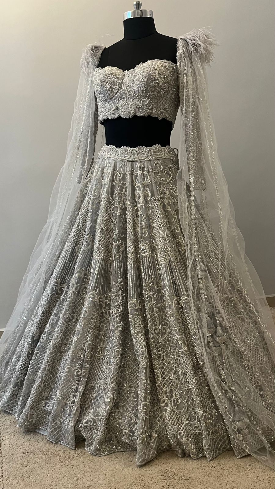 Silver Frost Hand-Embroidered Bridal Lehenga