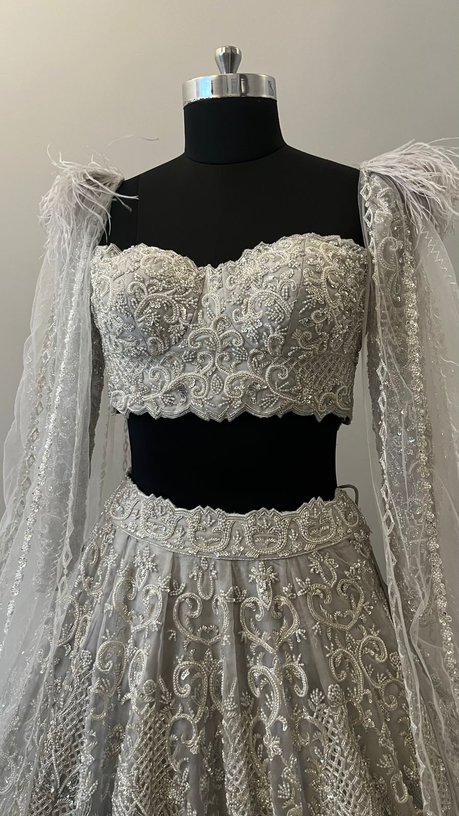 Silver Frost Hand-Embroidered Bridal Lehenga