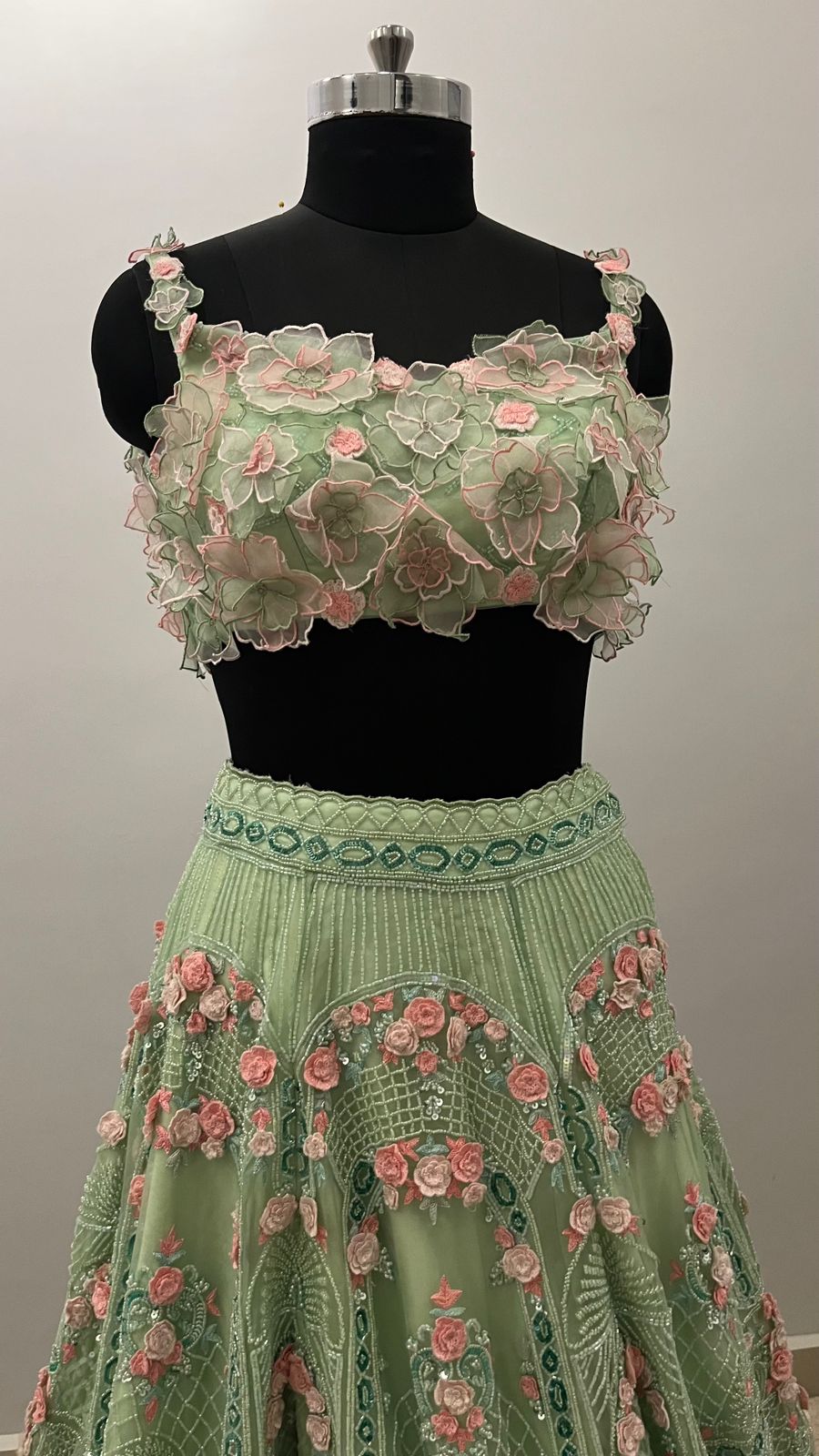Mint Blossom 3D Floral Lehenga Set