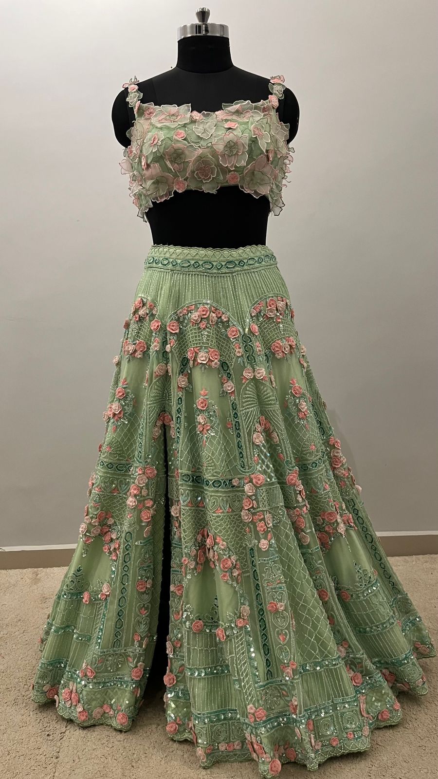 Mint Blossom 3D Floral Lehenga Set