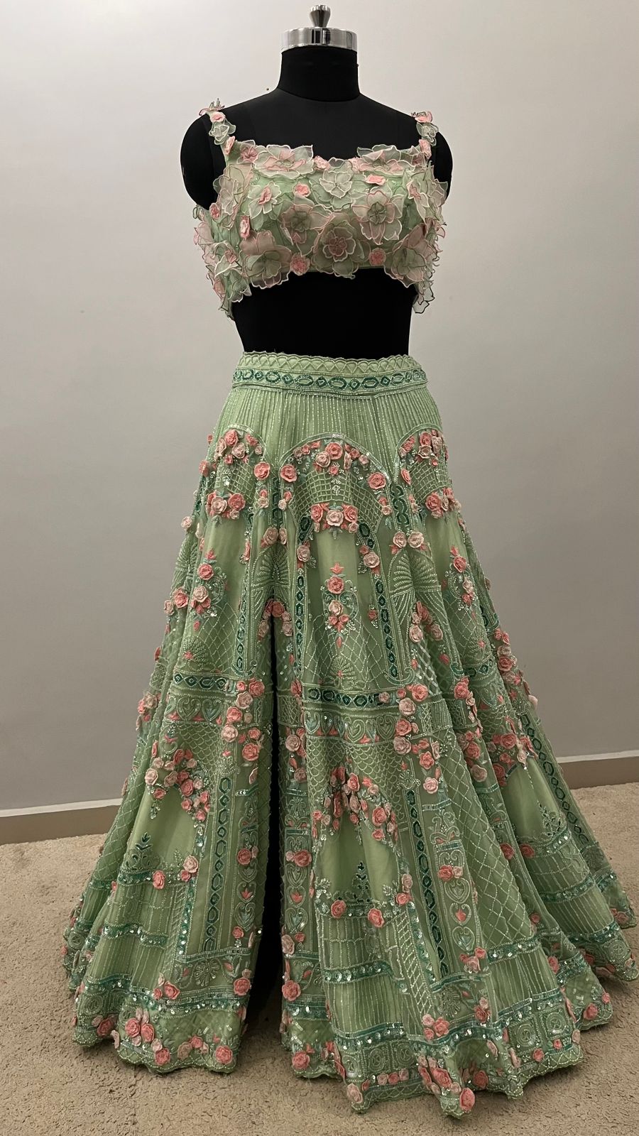 Mint Blossom 3D Floral Lehenga Set