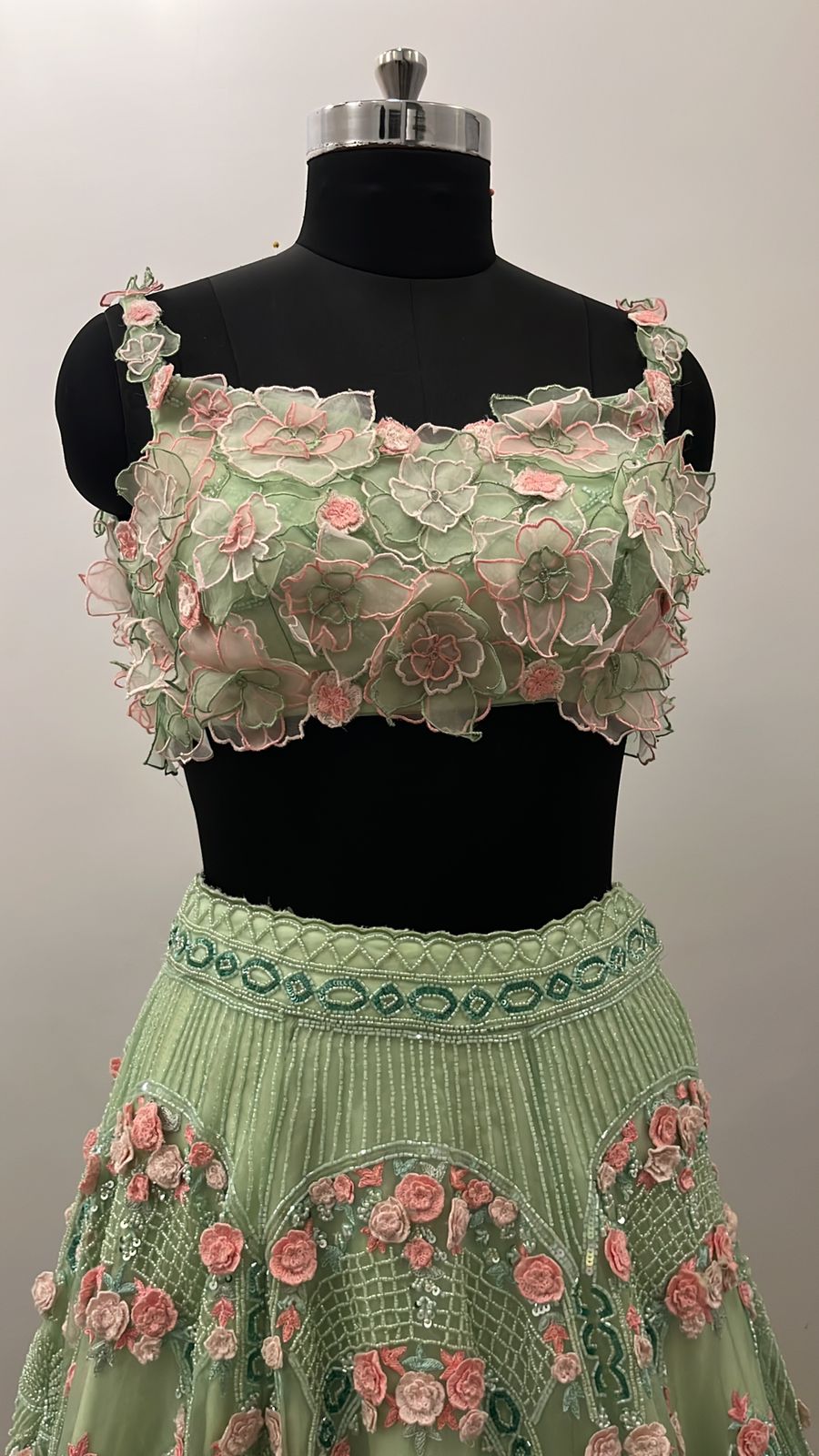 Mint Blossom 3D Floral Lehenga Set
